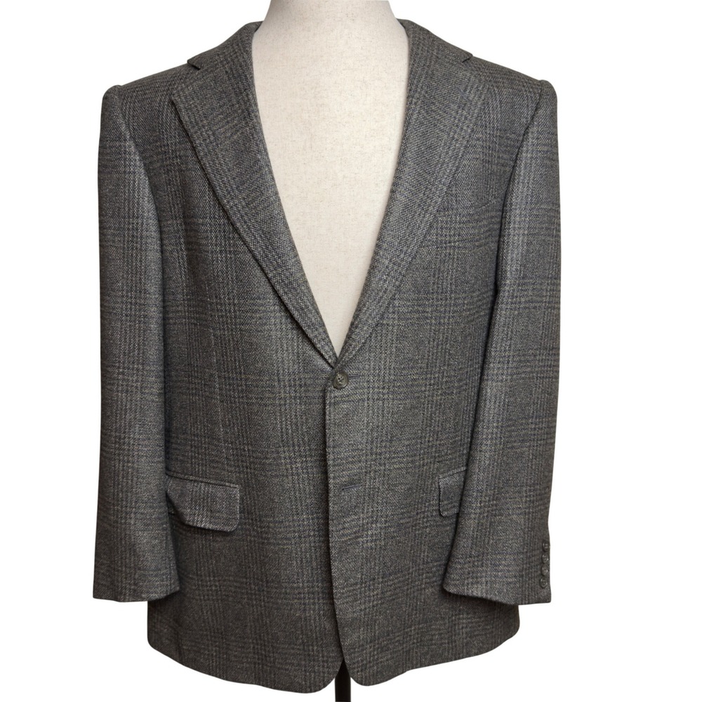 Ermenegildo Zegna Silk Cashmere Sport Coat Grey Glen Plaid Blazer Mens 52 R 42 R